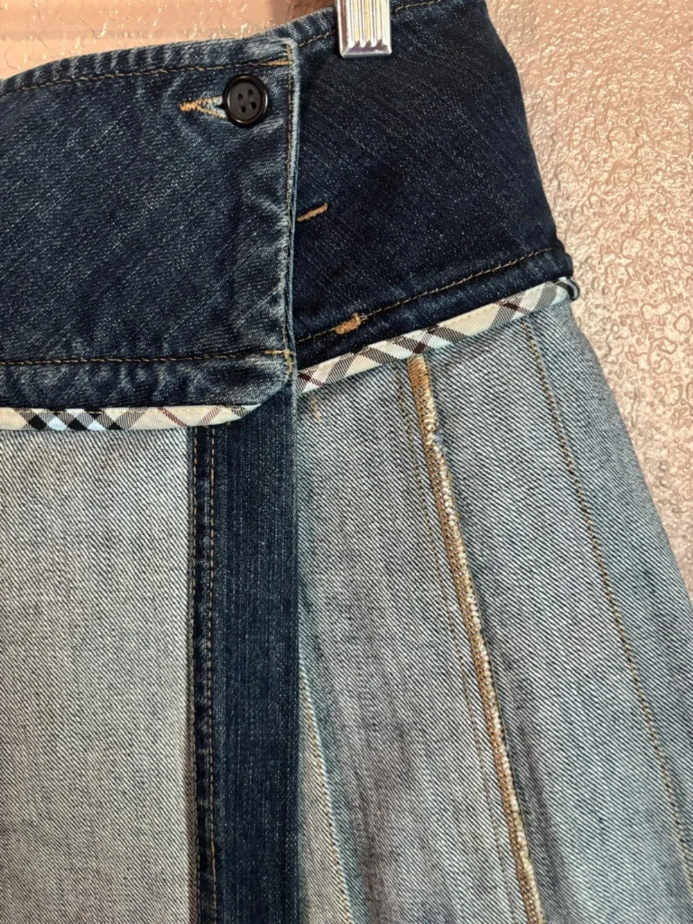 Burberry Dark Blue Denim Pleated Mini Skirt with Brown Double Belts - Picture 11 of 11